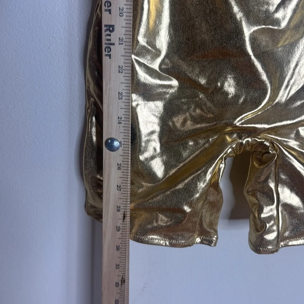 SKIMS Metallic Swim Cycle Suit - Gold size small festival rave party cute‎